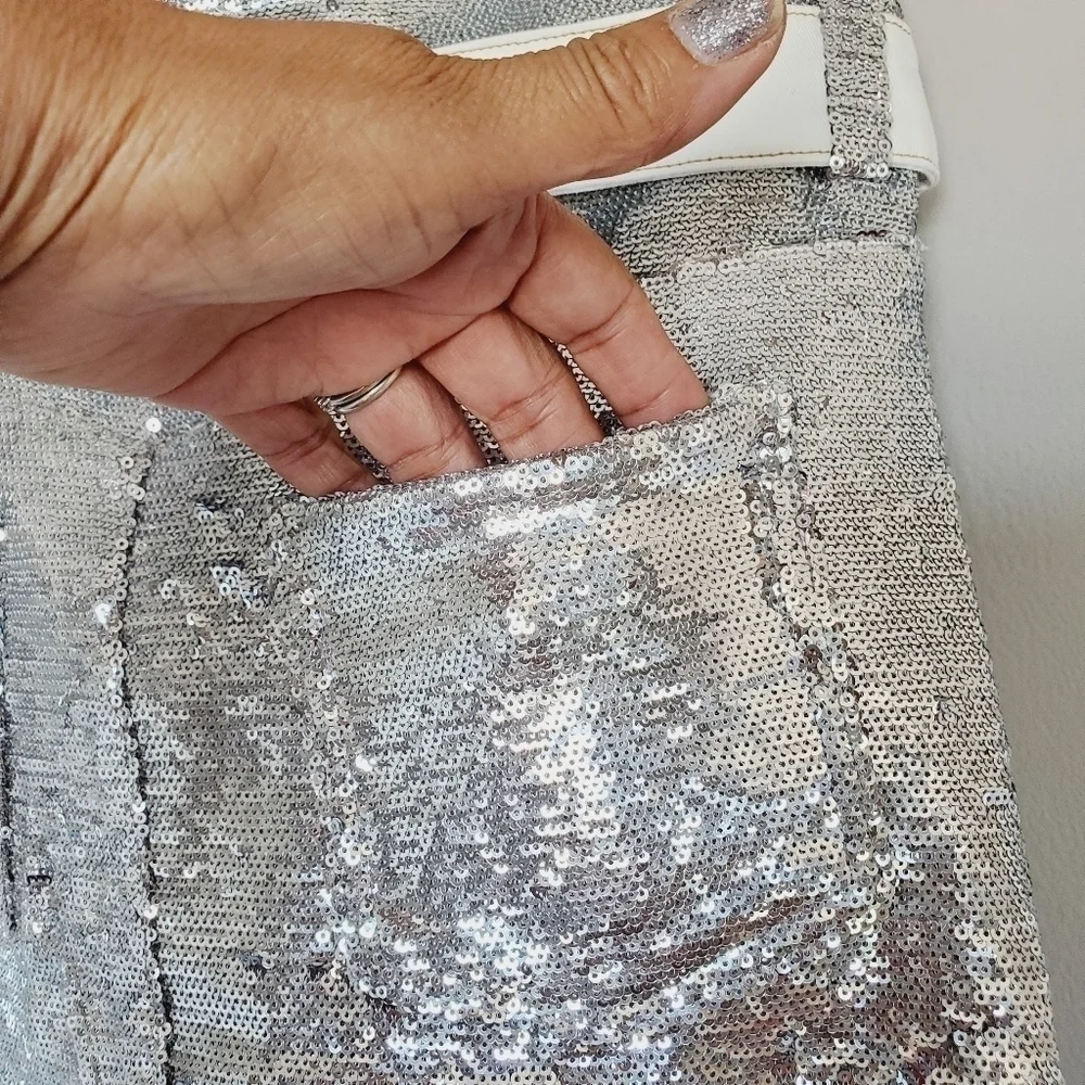 FINAL SALE Silver Sequin Belted Holiday Bling Cosplay NYE Mini Skirt